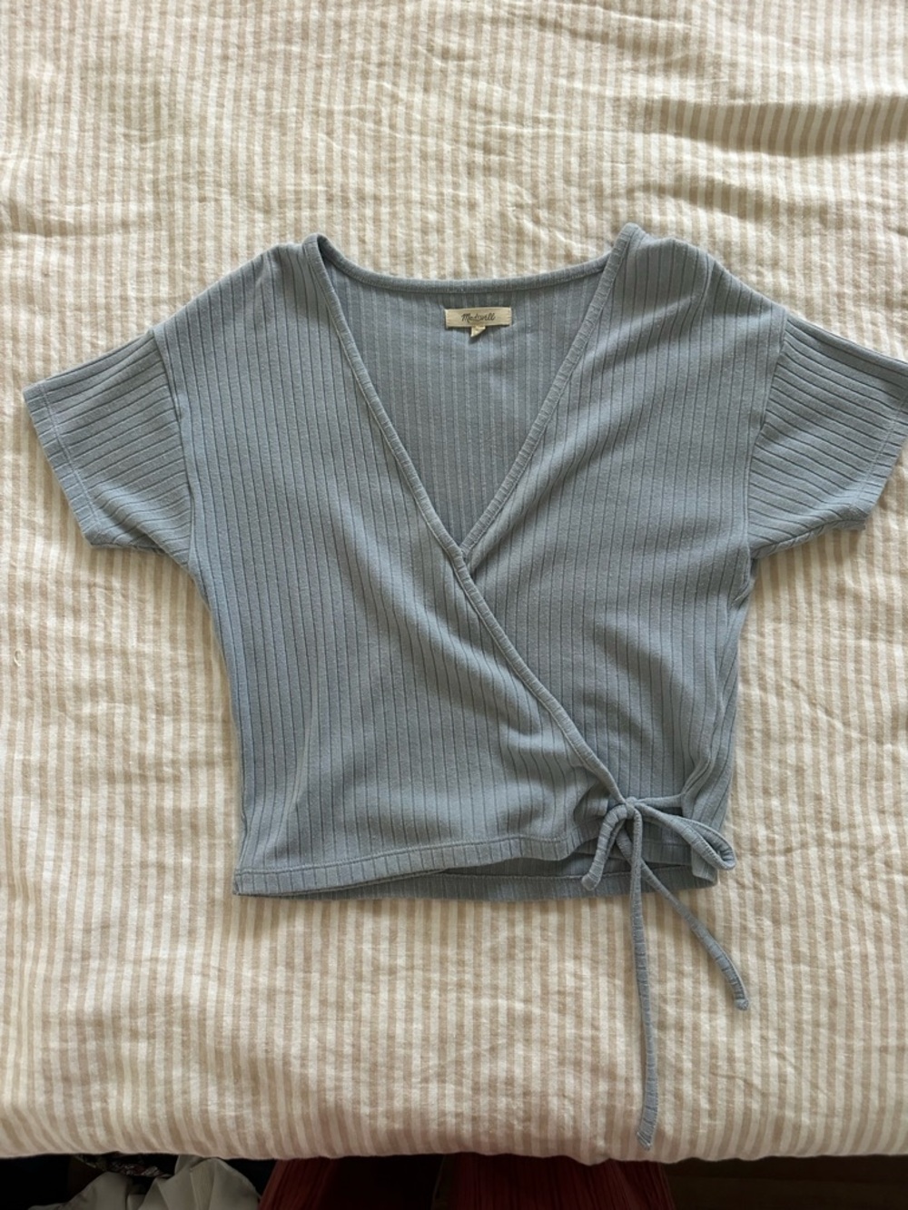 Madewell Light Blue Ribbed Wrap Top